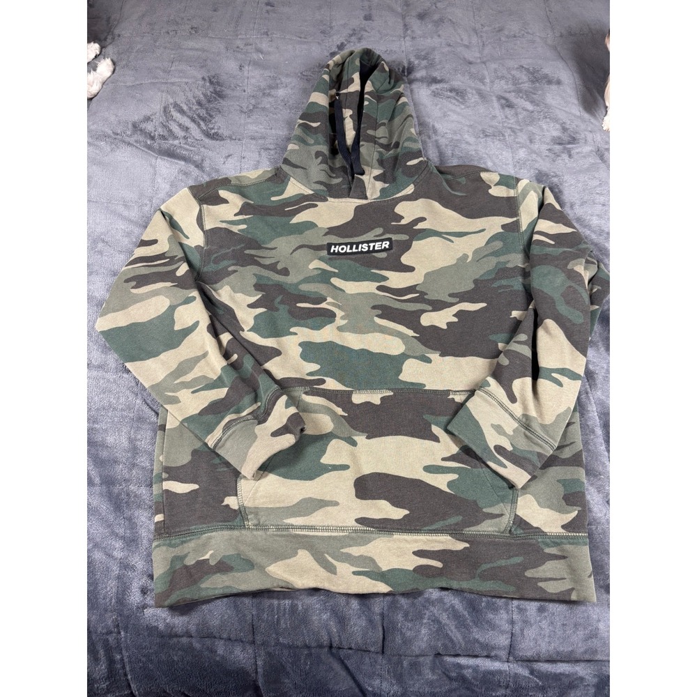 Hollister Mens Camo Hoodie Green Camouflage Pullover Sweatshirt Size M 6498